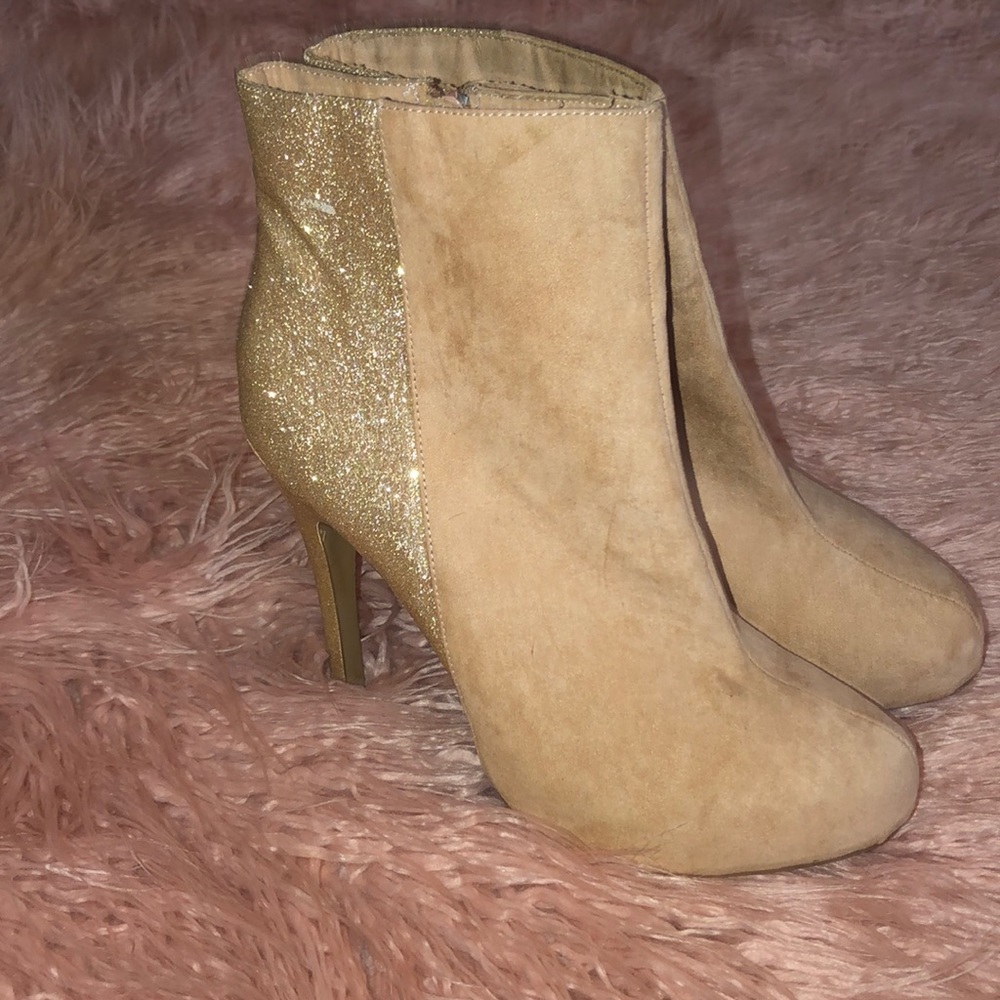 Blush pink and gold ankle boots